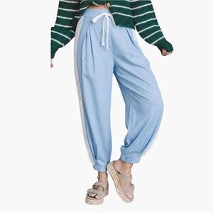 5227. Light Blue Women's Pants with Lace Trim